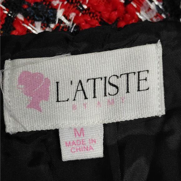 L’Atiste Womens Short Dress Medium Red Black Plaid Tweed Y2K Retro Holiday Party - Picture 9 of 10